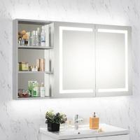 LED Modern lemari cermin kamar mandi layar sentuh terpasang di dinding penyimpanan persegi panjang pintar IP44 bercahaya Defogger