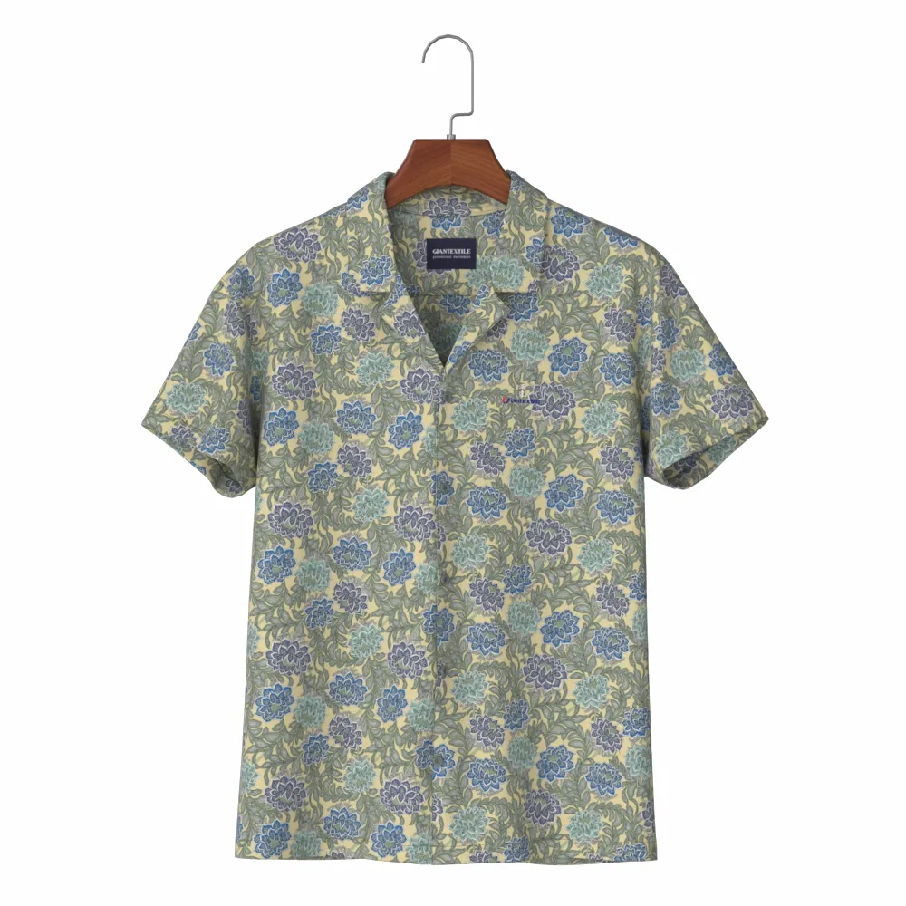 उज्ज्वल नरम पुरुषों की शर्ट शुद्ध हरे रंग के फूल और पौधों के साथ विस्कोस प्रिंट पैटर्न Aloha शर्ट