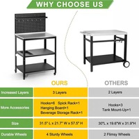 Support de barbecue portable en acier inoxydable pour extérieur, avec pieds réglables, modèle 8-en-1, table de four à pizza extérieur, chariot de barbecue