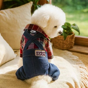 เสื้อผ้าสัตว์เลี้ยงขายส่ง ชุดสุนัขสี่ขาแบบสั่งทำพิเศษสำหรับฤดูใบไม้ผลิ กางเกงยีนส์ผ้าลูกฟูกแบบมีสายรัด ชุดจั๊มสูทสำหรับสุนัขพันธุ์เล็ก - Product Image 1