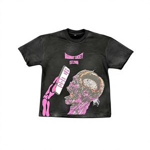 เสื้อยืดคอกลมแขนสั้นสีดำสำหรับผู้ชายลายพิมพ์ดิจิทัลสไตล์สตรีททรงปกติผ้าเจอร์ซีย์คอตตอน 100% จาก Brainrot Society - Product Image 1