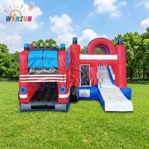 Château gonflable WINSUN Camion de pompiers avec toboggan et design « Feuerwehr », équipement de jeu pour enfants pour l'extérieur - Product Image 1