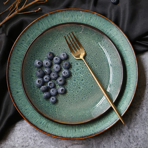 Ensemble de <span class=keywords><strong>vaisselle</strong></span> en céramique motif paon émaillé vert, 20 pièces, <span class=keywords><strong>service</strong></span> <span class=keywords><strong>complet</strong></span>, assiette à dîner, assiette à salade, bols, kit de tasses fait main - Product Image 2