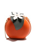 Sac à bandoulière tendance en PU pour femme, motif orange, fermeture éclair, plumes, dessin animé, petit sac carré en forme de fruit