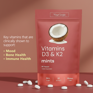 Suplemento de Vitamina D3 K2, Tabletas de Menta <span class=keywords><strong>Sin</strong></span> Azúcar Personalizadas, Sabor Coco, 5000 UI, 200 mcg MK-<span class=keywords><strong>7</strong></span>, Mejora el Estado de Ánimo y la Salud Ósea, Menta - Product Image 3