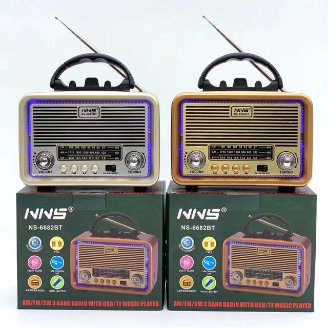 Portable Plastic Retro Classical Home Speaker for with Subwoofer Rechargeable Battery Card Slot & Flashlight