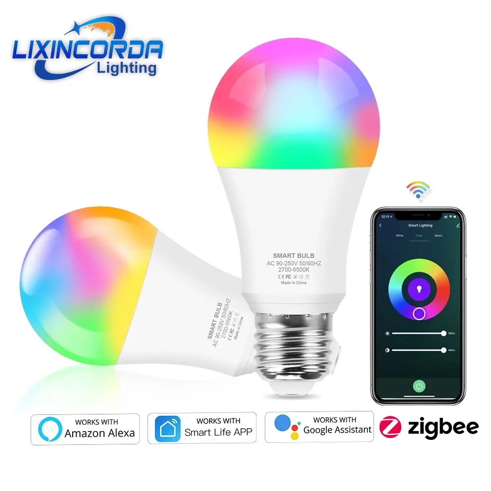 Zigbee Led Smart Light Bulb E27 Tuya Wifi RGB Smart Lamp RGBCW Dimmable Bulbs Smartlife App Works With Alexa Google Smartthings