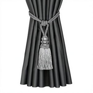 Attache de <span class=keywords><strong>rideau</strong></span> générique avec cordon de 22 cm de long et deux pièces pour chambre et salon (gris) - Product Image 1