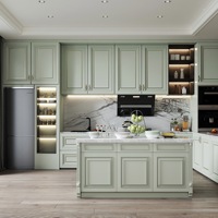 Ensemble de cuisine complet de luxe en placage de bois de chêne, acier inoxydable, MDF, granit pour appartements, îlots