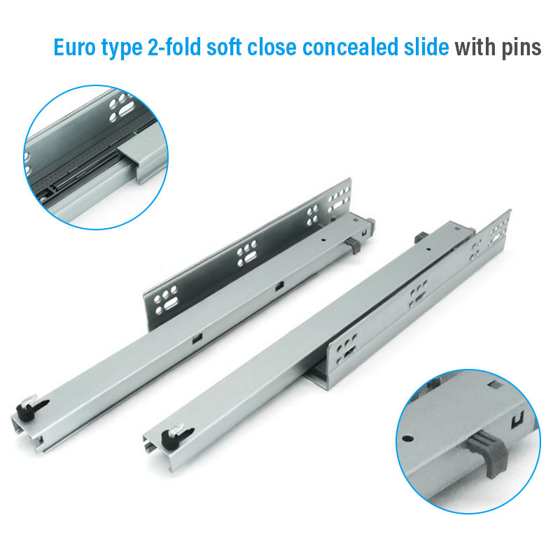 Euro type 2-fold soft close concealed slide with pins