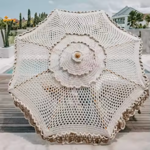 Sombrilla de patio de lujo al por mayor, de aluminio, hecha a mano, con borlas de algodón, parasol de macramé, sombrilla abierta con flecos - Product Image 1