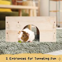 Maisons pour animaux de compagnie Cachette de cochon d'Inde en bois avec mangeoire à foin Tapis absorbant Château de cabane à fenêtres multiples pour lapin nain Chinchilla
