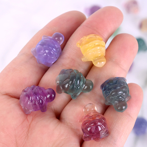 Venta al por Mayor de Mini Esculturas de Cristal Natural, Tortuga de Fluorita Arcoíris para Decoración - Product Image 4