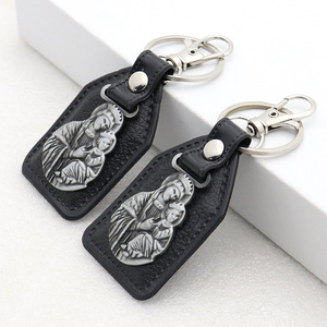 Llavero de Metal DE LA Virgen María, llavero católico, regalo religioso de cuero PU, llavero de San Cristóbal Benito Jesús - Product Image 6