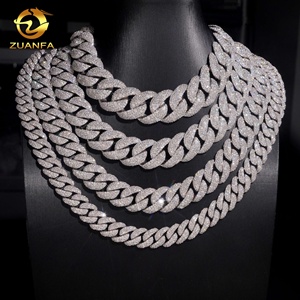 Мужская цепочка Cuban Link из серебра 925 пробы с муассанитом, инкрустированная камнями, в стиле хип-хоп, 12 мм, 15 мм, 18 мм, 20 мм - Product Image 1
