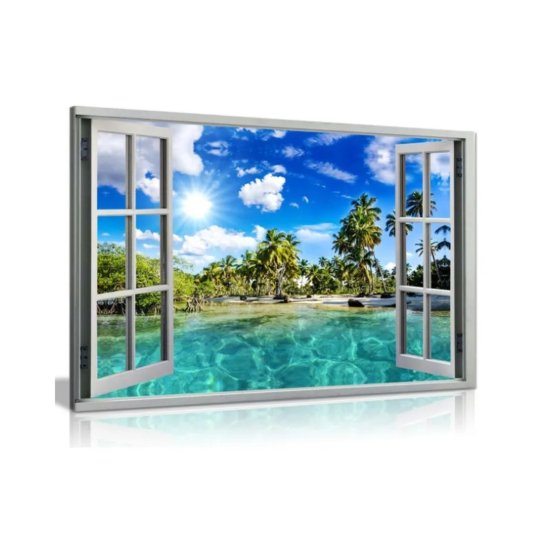 Caraïbes plage vacances 3D fenêtre effet toile mur Art personnalisé photo impression décor à la maison avec cadre intérieur paysage peinture