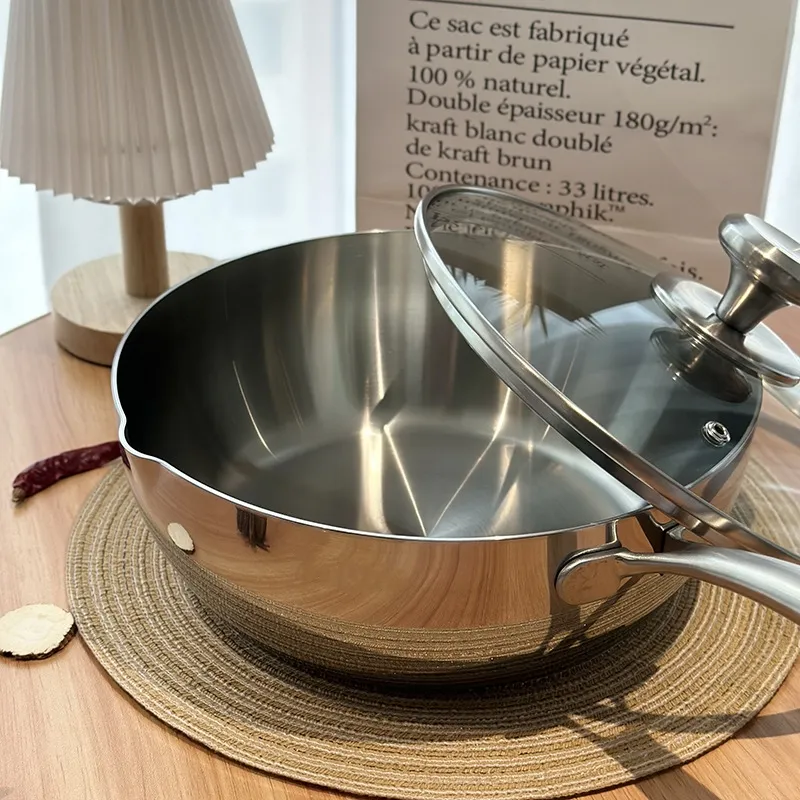 Wok en acier inoxydable 316 Cuisinière à fond plat antiadhésive non revêtue Petite poêle à neige marmite