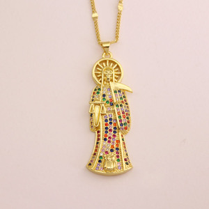 Collar Religioso Católico con Amuleto de Santa <span class=keywords><strong>Muerte</strong></span>, Chapado <span class=keywords><strong>en</strong></span> Oro de 18K, con Circonitas Cúbicas, Cadena de Santería - Product Image 5