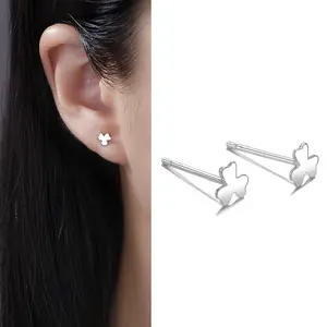 S999 Sterling Silver Earrings Female Simple Earrings Small Stars Moon Star Heart Luck Ear Stick Ear Hole Anti-blocking Silver