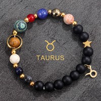 Bracelet porte-bonheur signe du zodiaque pour femme avec perles d'agate et motif huit planètes pour anniversaire