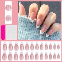 120 Pièces en Sachet, Faux Ongles Blancs en Forme d'Amande Goutte d'Eau avec Motif Nœud Papillon Français, Rose Nude, Amovibles et Prêts à Porter pour Manucure