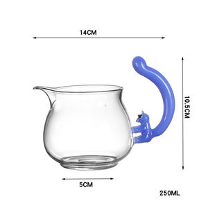 Ketel kaca borosilikat tahan panas, Set teko teh siang hari dengan warna kreativitas pegangan hewan 250ml - Product Image 2