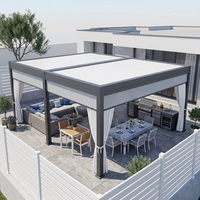 Pergola bioclimatique intelligente noire de grande taille, résistante au vent, en aluminium, avec écran zippé, pour aménagements de jardin