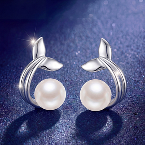 Elegant S925 <b>Silver</b> Freshwater Pearl <b>Stud</b> Earrings Zircon Smile Leaf Jewelry for Women Wedding Bridal Anniversary Gift - Product Image 5