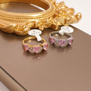 Mode <span class=keywords><strong>Akatsuki</strong></span> glacé mignon diamant Zircon acier inoxydable argent plaqué or trois pierres fille rêve anneaux - Product Image 3