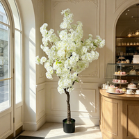Großhandel Partydekoration: Künstliche Sakura-Pflanze im Topf, Cremeweiße Künstliche Kirschblüten-Bäume für Hochzeits-Blumenarrangements