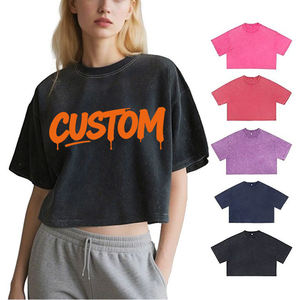 חולצת טי קצרה וסקסית לנשים, גזרה רחבה, צווארון עגול, אופנתית, 240 גרם, 100% כותנה, חולצות טי בהתאמה אישית לנשים - Product Image 1