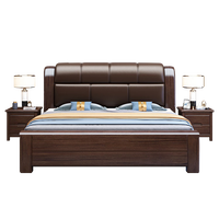 Lit double en bois massif personnalisé avec tête de lit capitonnée, ensemble de meubles de chambre à coucher