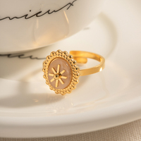 Bague ouverte en or 18 carats et acier inoxydable, bijoux de mode, étoile ronde à huit branches, quartz rose, pour femmes