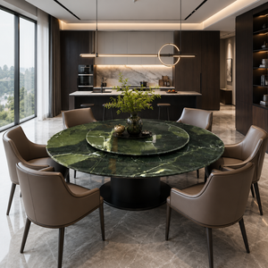 Customized Dining <b>Table</b> Round <b>Top</b> Modern Villa 10 Seater Metal Legs <b>Stone</b> Furniture Luxury Vitoria Regia Quartzite - Product Image 3