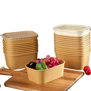 Ready Bulk Microwave Heating Lunch Box Disposable Lunch Box Kraft Paper Disposable Rectangular Square Lunch Bowl