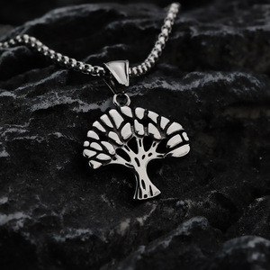 Collar con colgante de árbol de la vida, acero inoxidable, unisex, diseño geométrico de planta, uso diario, joyería fina - Product Image 3