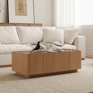 Table basse convertible avec plateau en verre de 46,8 pouces, style mid-century, tiroirs cachés, en MDF noyer naturel, meuble rectangulaire moderne pour salon - Product Image 5