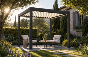 Pergola en aluminium robuste de qualité supérieure RKOVE RK-S1 3*3m avec toit à lames motorisées et éclairage LED, gazebo de jardin extérieur - Product Image 4