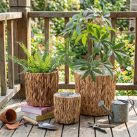 Vase de sol en pierre Art Déco rond fait main en fibres végétales, transparent et émaillé craquelé, pour décoration extérieure et intérieure