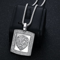 Collier Pendentif Tête de Lion Carrée RH Hiphop Incrustée de Diamants, Plaqué Or 18 carats, Acier Inoxydable, Bijou Tendance