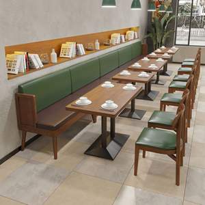 Muebles Comerciales Personalizados al por Mayor, Sofá de Cuero <span class=keywords><strong>para</strong></span> Cafetería, Mesa de Madera <span class=keywords><strong>para</strong></span> Restaurante, <span class=keywords><strong>Mesas</strong></span> y Sillas de Café Económicas - Product Image 2