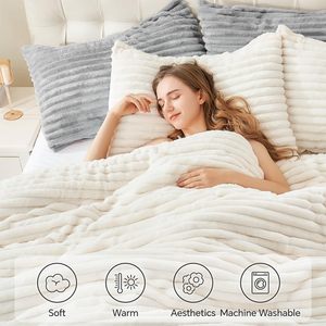 Lông Cừu Nữ Hoàng <span class=keywords><strong>Comforter</strong></span> Siêu Mềm Ấm Áp Fluffy Bộ Đồ Giường Đặt Sang Trọng Mờ Nặng Giường Đặt Cho Mùa Đông Với 2 Gối Trường Hợp - Product Image 4