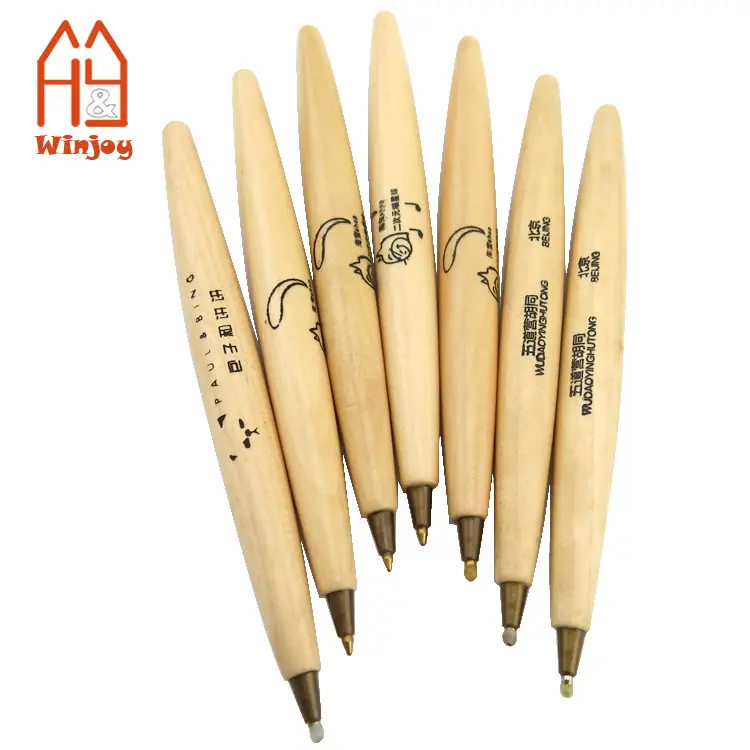 Özel doğal ahşap renk ahşap tükenmez kalem, promosyon tükenmez kalem ipek veya lazer logo baskı.