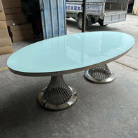 Table de banquet ovale en acier inoxydable démontable avec structure métallique pour événements de location de luxe et mariages