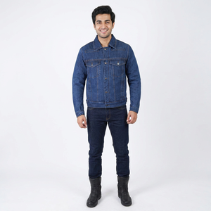 Men's Vintage Style Hooded <b>Denim</b> <b>Jacket</b> with Stand Collar and Front Logo Breathable Fully <b>Customized</b> Premium Quality - Product Image 1