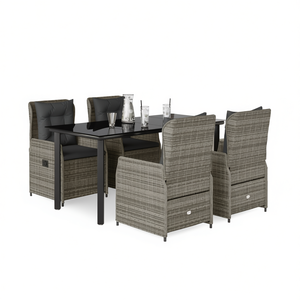 Set da Pranzo da Giardino in Rattan Grigio per 4 Persone, Arredamento da Esterno Resistente alle Intemperie, Design Contemporaneo - Product Image 1