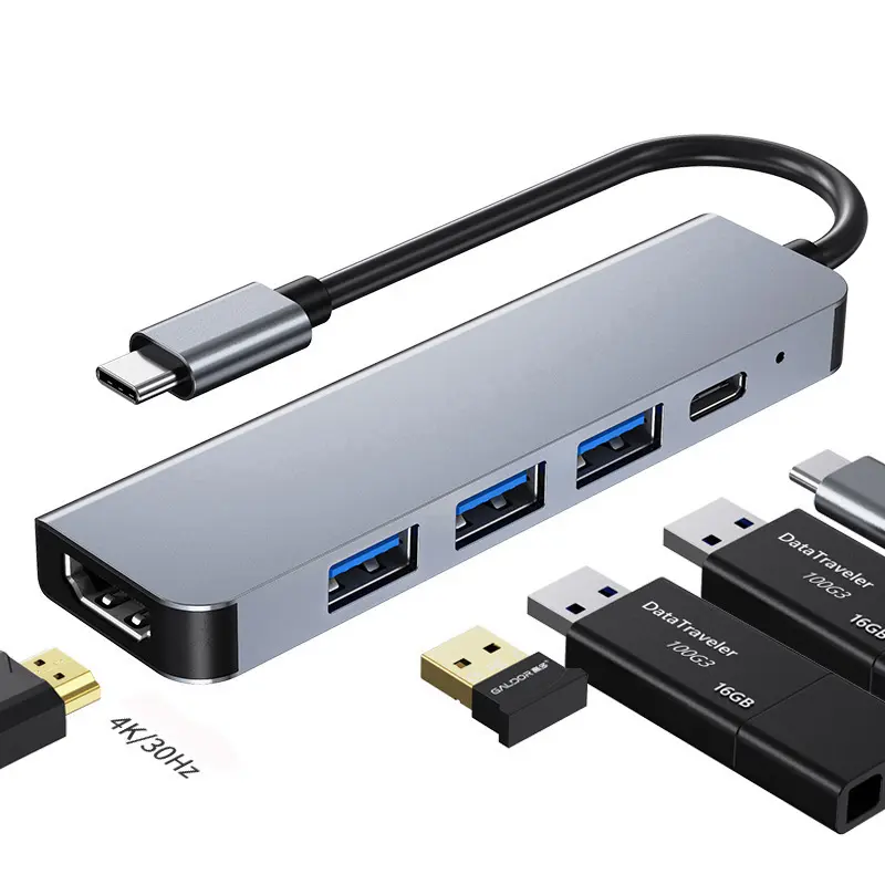 Adaptateur multiport SY 5-en-1 USB C Hub: HDMI 4K, USB 3.0 et USB2.0 Ports Type C Hub station d'accueil pour ordinateur portable