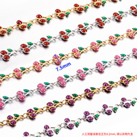 Chaîne PVD plaquée or 18 carats en acier inoxydable avec émail couleur cerise et paillettes pour la fabrication de bijoux DIY