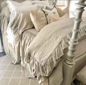 Venta al por mayor 100% Lino Shabby Chic Ruffle Duvet Cover Set Queen/King/Twin/XL Cal King Tallas 200TC Sólido para el hogar Boda Hotel - Product Image 3