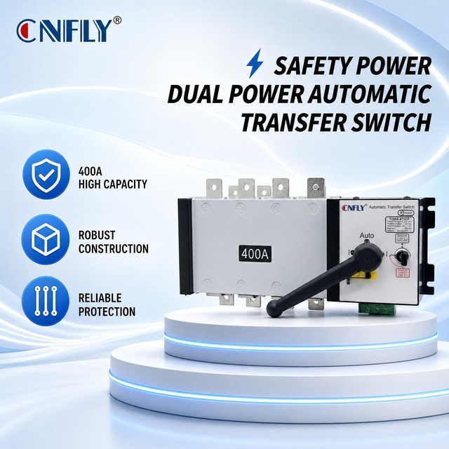 CNFLY HGLD Type Dual Power Automatic Transfer Switch 4P 400A 220V ATS TOQ5 20kA 50/60Hz CE Certified <4ms Transfer Time